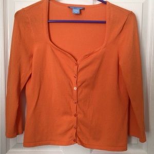 White + Warren Short Sweater Orange Stretchy 3/4” Sleeves